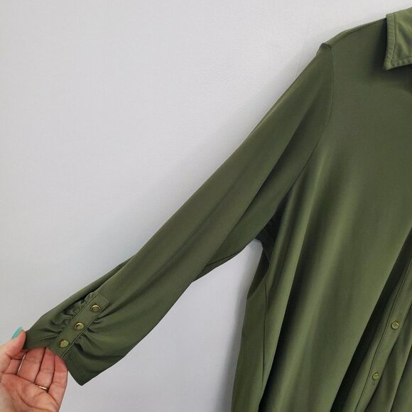 Roz & Ali Womens 3/4 Sleeve Olive Green Button Front Blouse Top Plus Size 2X - Picture 8 of 15